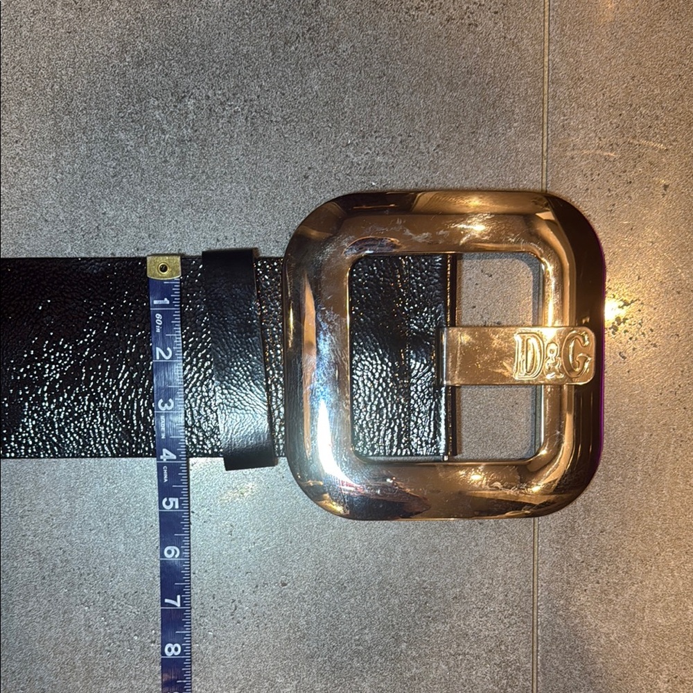 Vintage Y2K Dolce & Gabbana Black Leather Belt w Giant Mirrored Buckle 85 CM - Picture 6 of 7